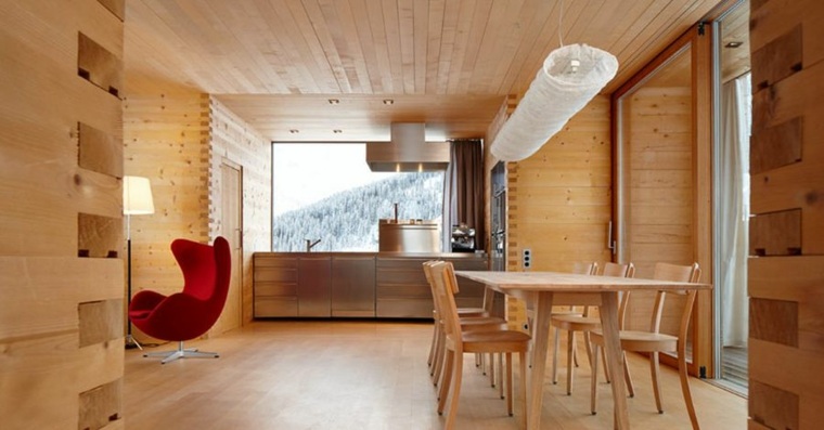 fauteuil rouge tendance intérieur bois moderne design table en bois 