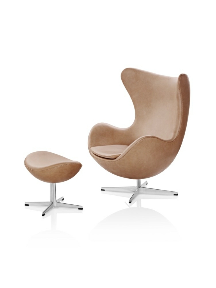 fauteuil oeuf design repose-pieds cuir moderne jacobsen design danois 