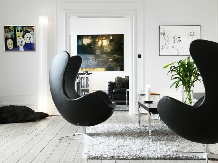 fauteuil noir cuir jacobsen design egg chair
