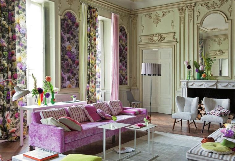 décoration intérieure printemps salon canapé rose 