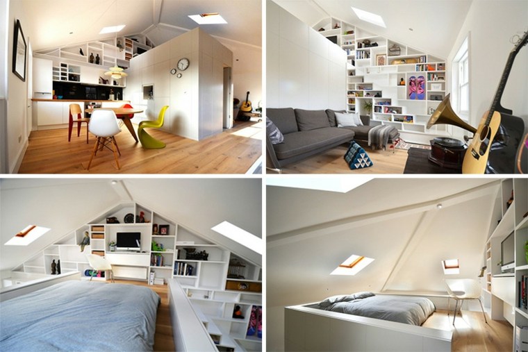 loft moderne tendance aménagement idée parquet bois lit 