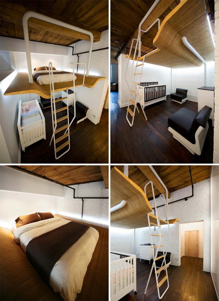 lofts industriels espace aménagement idée lit mezzanine