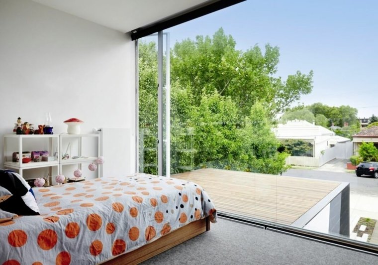 maison design chambre à coucher lit étagère vitres