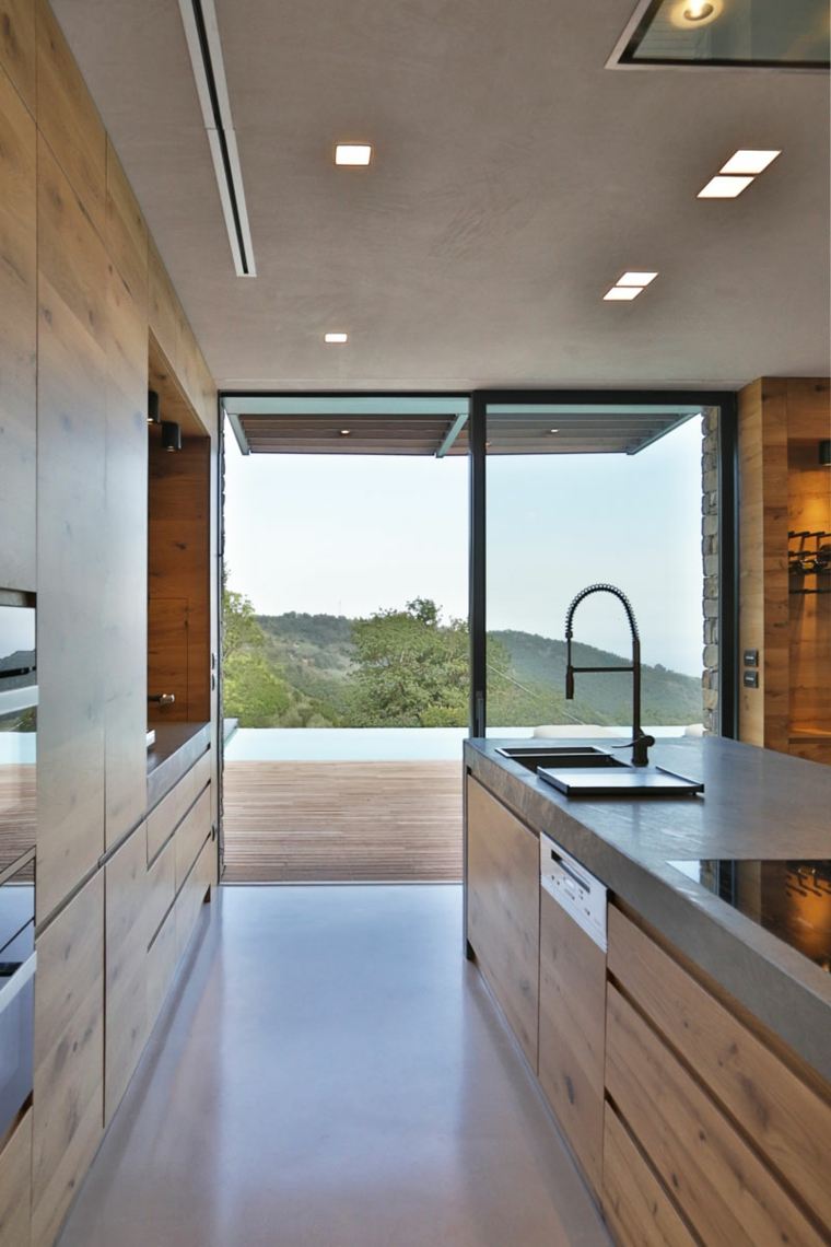 cuisine design moderne maison en pierre ilot central bois tiroirs