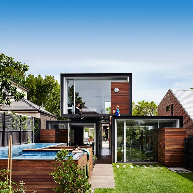 maison contemporaine design trois volumes jardin extérieur aménagement piscine