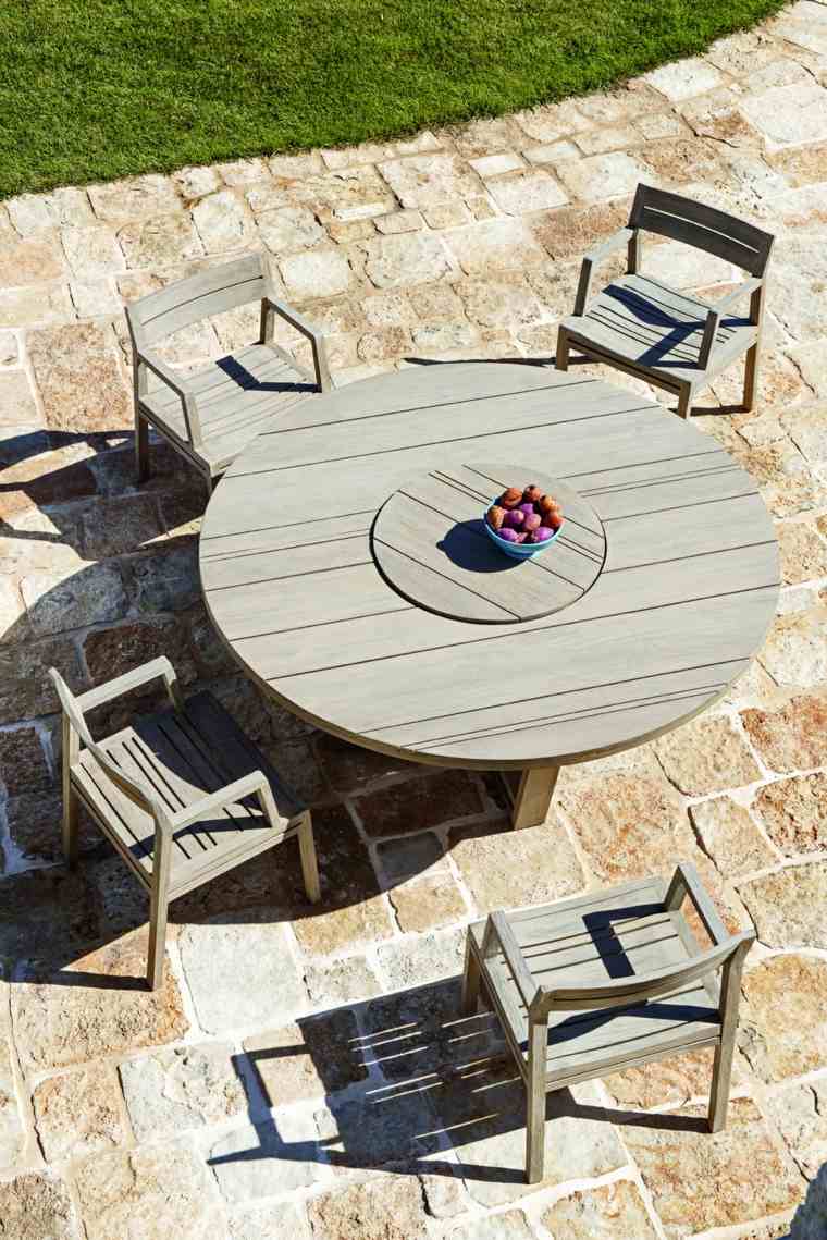 table de jardin ronde bois design chaise moderne bois idée 