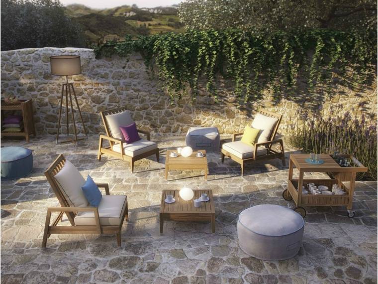 mobilier de jardin en bois design fauteuil de jardin bois table basse pouf 