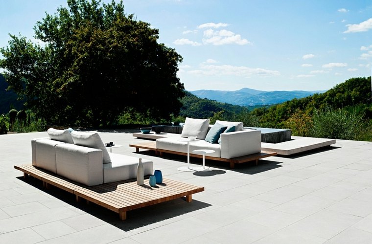 mobilier de jardin design canapé blanc coussins moderne idée