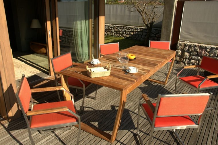 mobilier de jardin bois table rectangulaire chaise design 