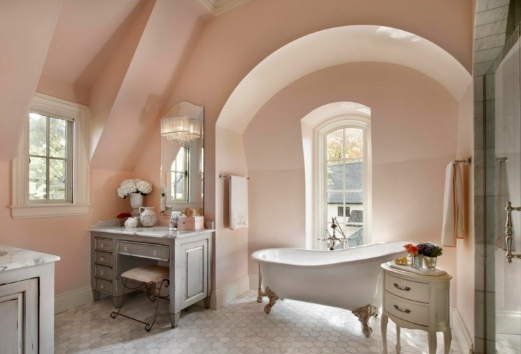 peinture salle de bain couleur rose blanc