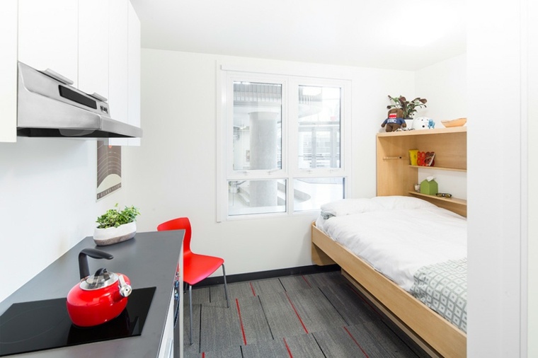 petit espace logement étudiant lit kitchenette design cuisine