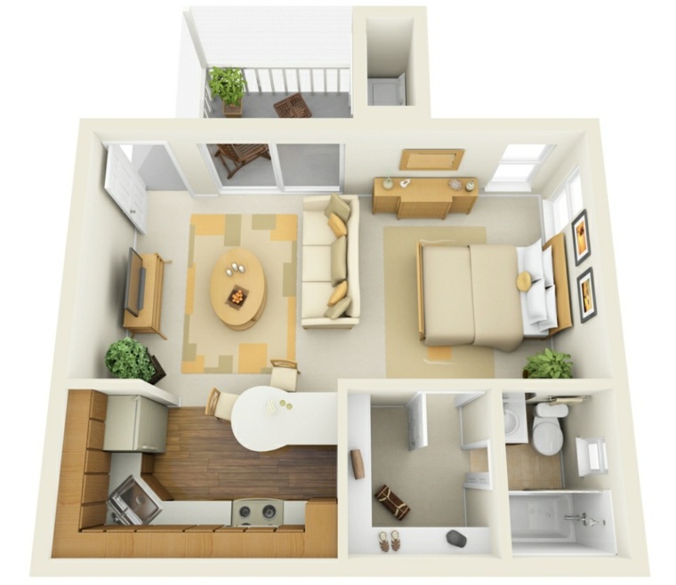plan maison balcon appartement 3d f1