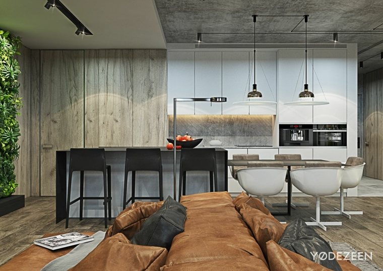 canapé cuir design intérieur salle à manger moderne tabouret noir
