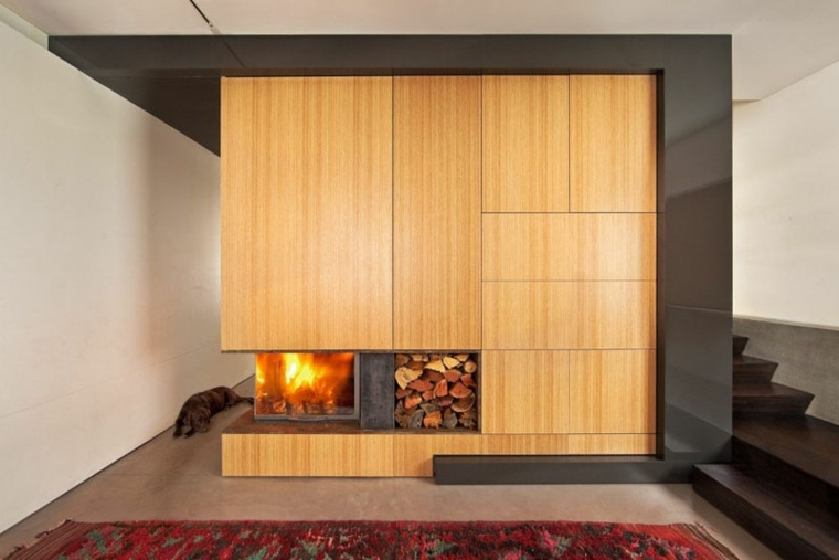 stocker bois chauffage intérieur idée cheminée 