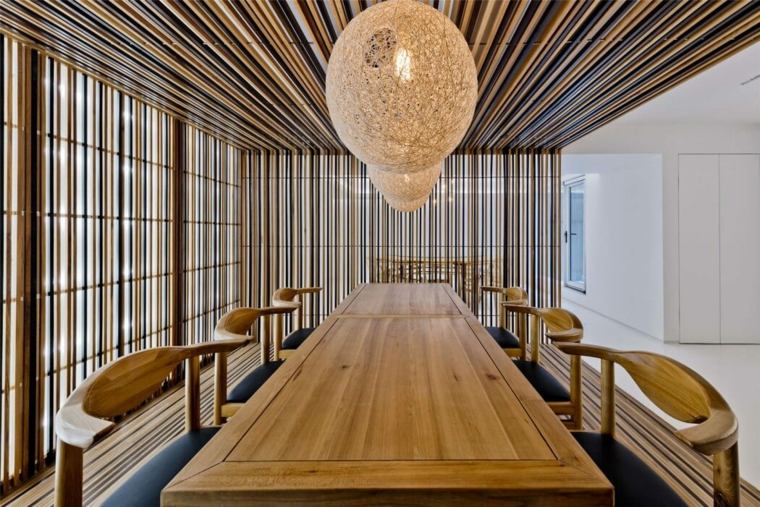 luminaire suspension salle à manger design table en bois chaises
