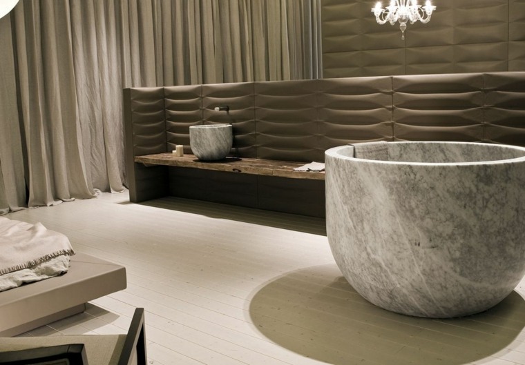 salle de bain travertin idees baignoire design italien