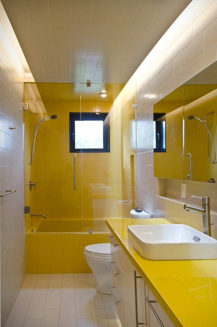 couleur pour salle de bain jaune idée baignoire carrelage jaune idée
