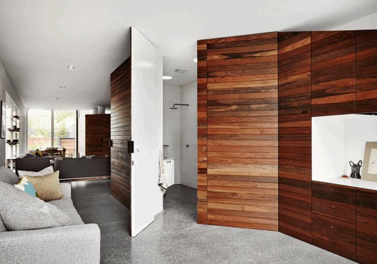 maison moderne contemporaine design salle de bains canapé gris coussins