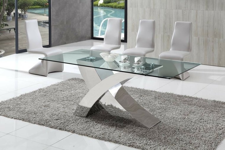 table verre pieds métal deco moderne