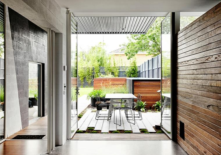 maison contemporaine aménagement extérieur terrasse table chaise idée parquet bois