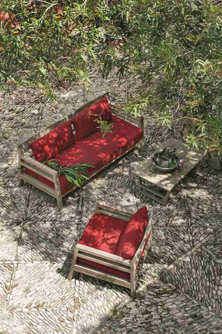 canapé teck design coussins extérieur idée fauteuil de jardin teck