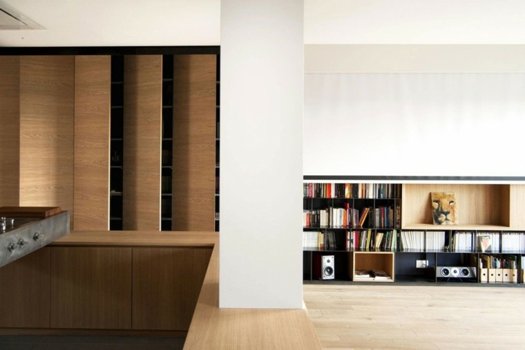 espace fonctionnel design bois moderne bibliothèque idée 