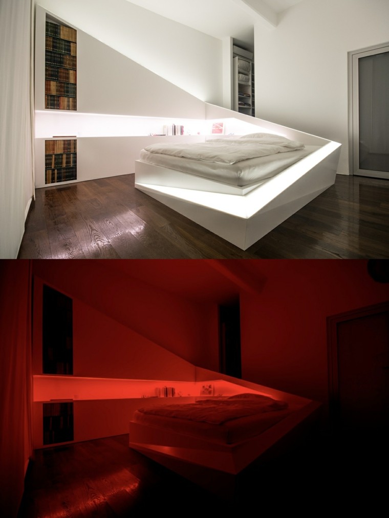 éclairage chambre luminaire idée rouge lit design moderne idée