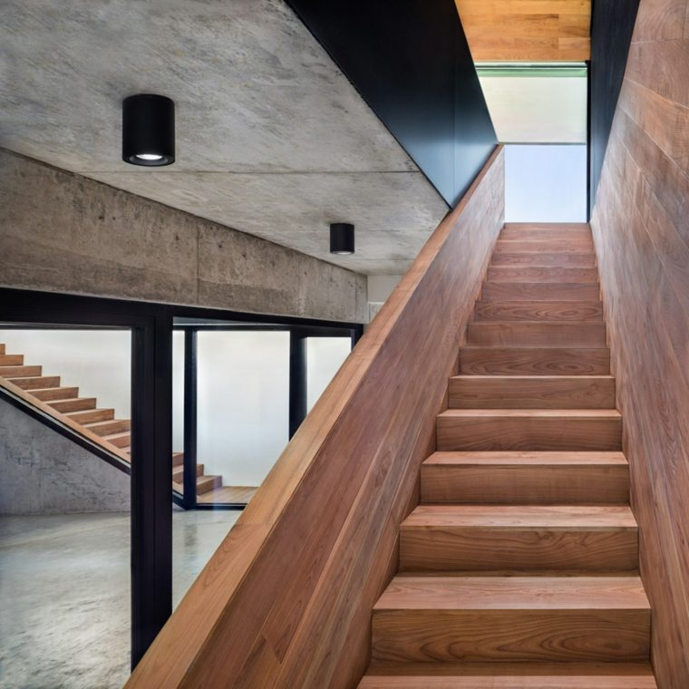 escalier bois design garage maison moderne tendance design 