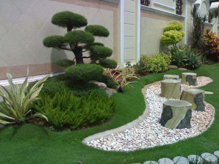 jardin de rocaille decoration gazon cailloux