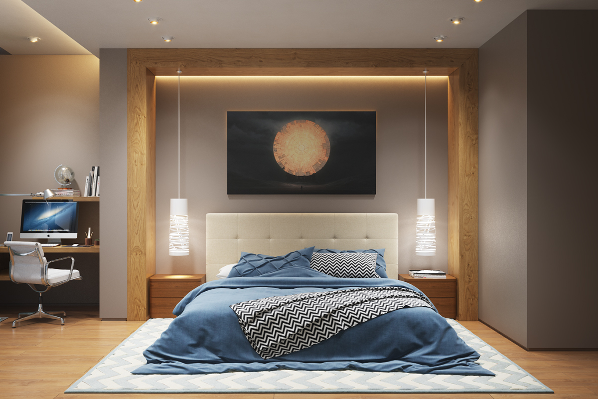 luminaire chambre idée déco mur tête de lit matelassée luminaire suspension