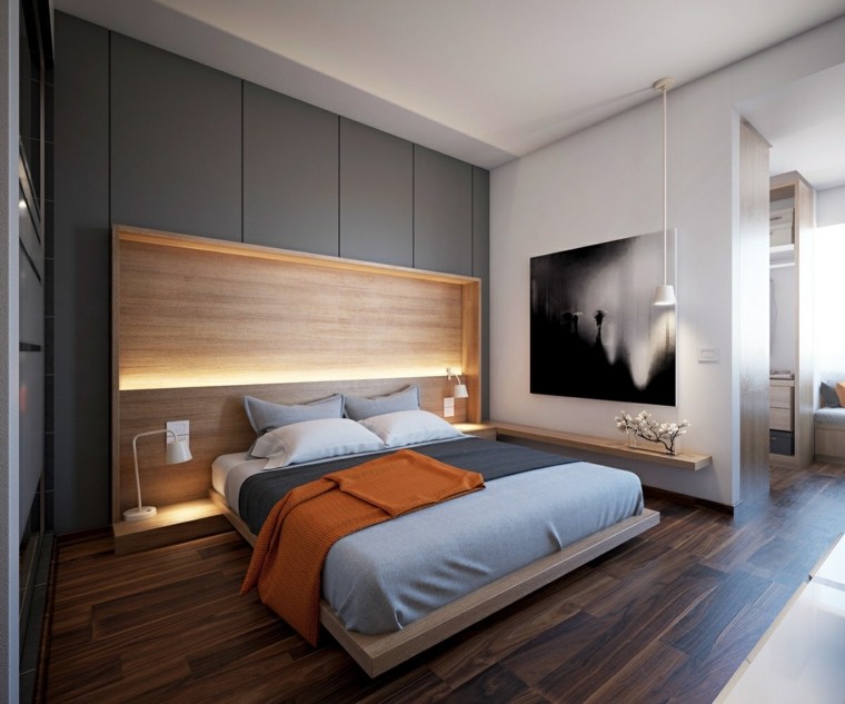 tête de lit lumineuse suspension idée déco mur tête de lit moderne coussins