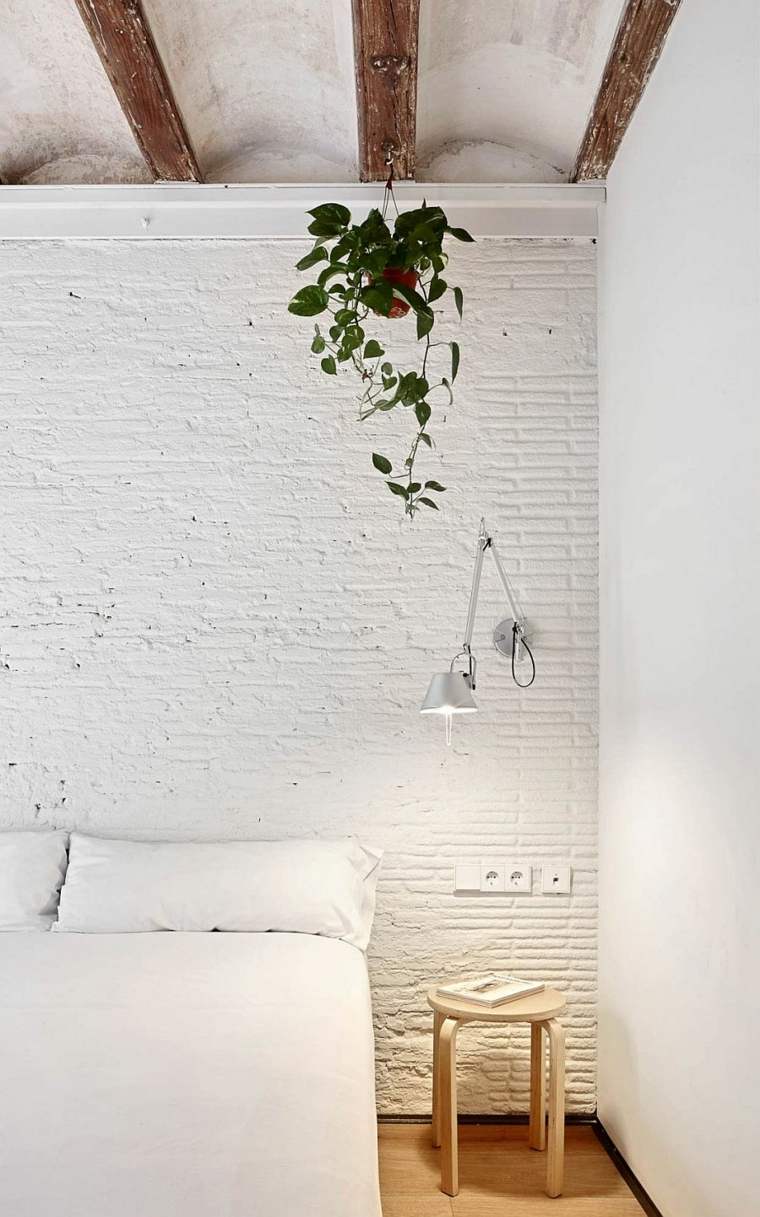 chambre à coucher mur briques idée déco chambre à coucher plante déco 