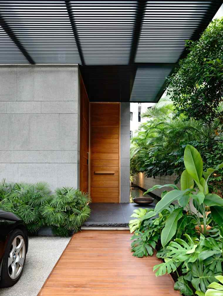 porte d'entrée bois design aménager maison moderne extérieur 