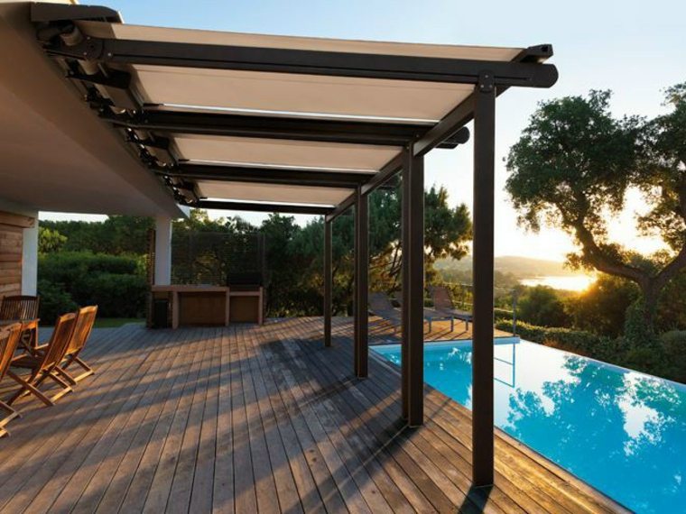 pergola extérieur design moderne piscine terrasse chaise bois parquet extérieur 