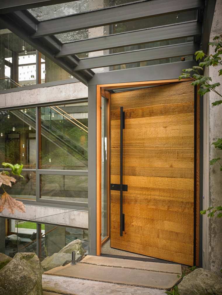 portes d'entrée bois design rustique idée extérieur industriel