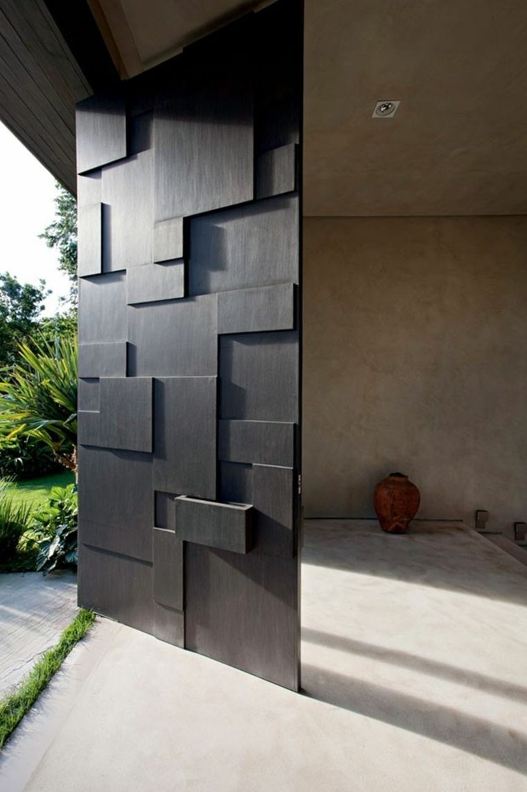 portes d'entrée bois design moderne aménager idée mur design