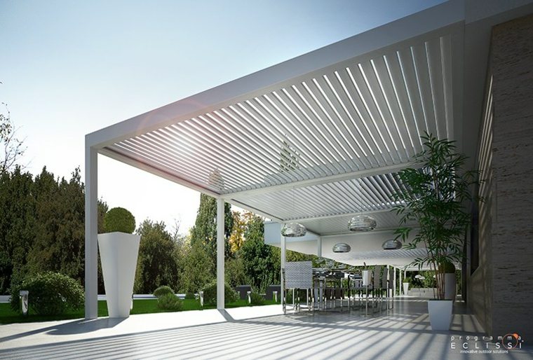 pergola design blanche grande moderne idée jardin aménagement extérieur tendance