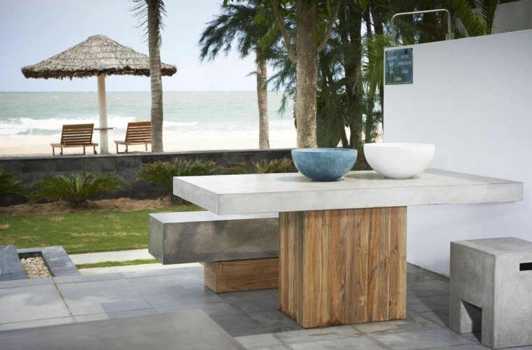 tables de jardin moderne meuble bois pierre