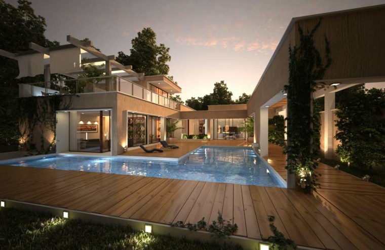 terrasse bois piscine idee amenagement deco moderne