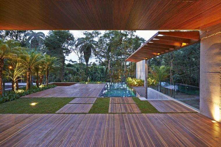 terrasse bois piscine jardins contemporains maison