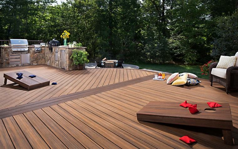 terrasse en bois composite bois idée aménagement extérieur idée fleurs 
