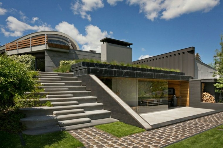 aménagement allée de jardin pierre maison design contemporain
