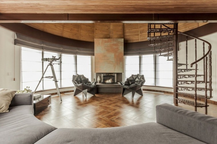 salon design moderne fauteuil canapé gris design parquet bois tendance