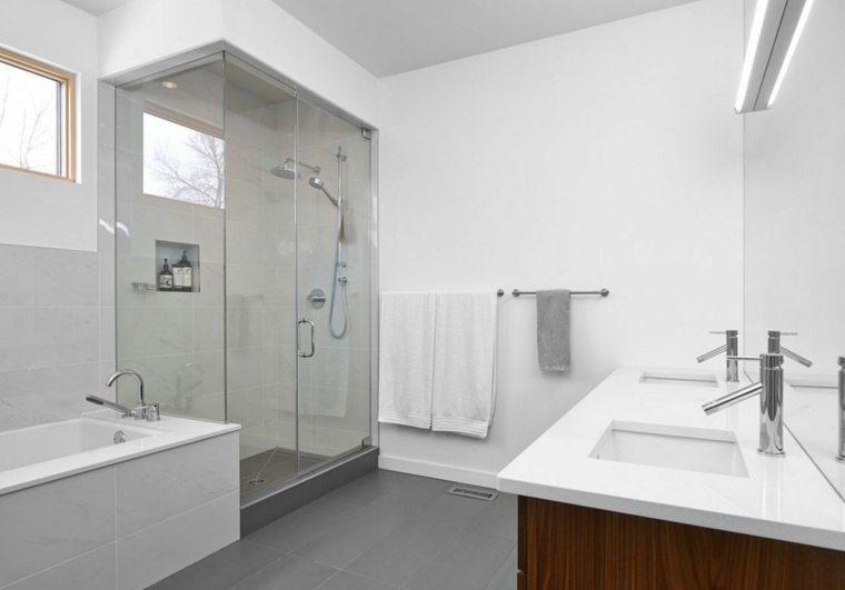 carrelage gris mur revetement sol idee salle de bain