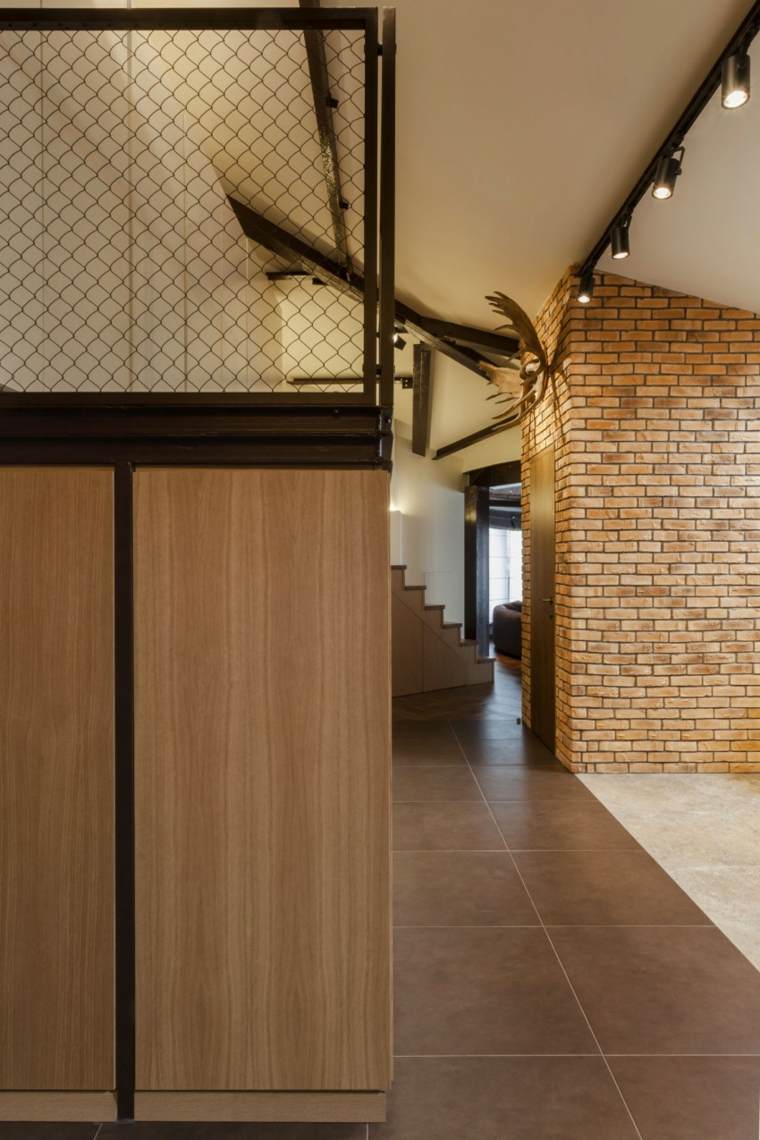 chambre à coucher design moderne bois parquet carrelage mur briques