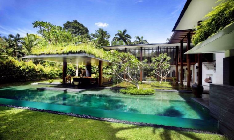 piscine hors sol extérieur jardin aménager idée pergola bois 