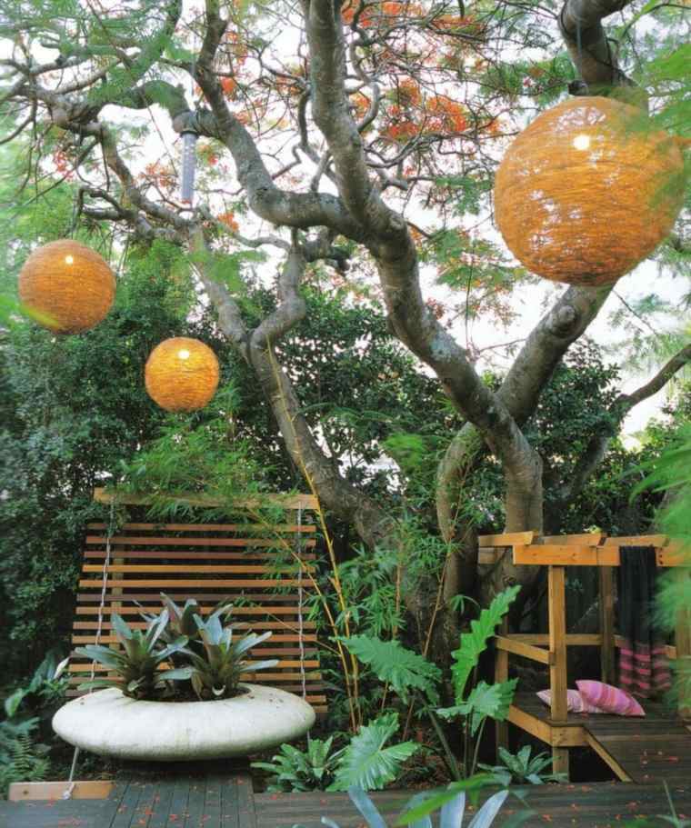 Jardin de style japonais luminaires ronds suspendus