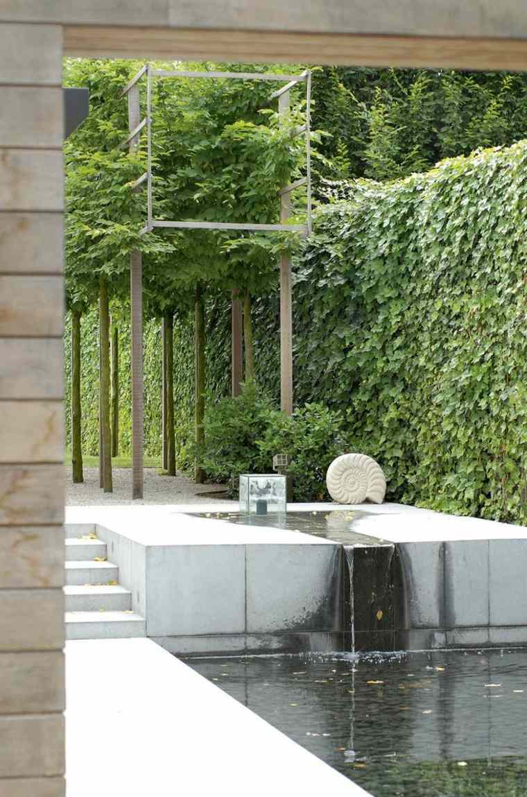 jardin moderne amenagement fontaine eau contemporaine