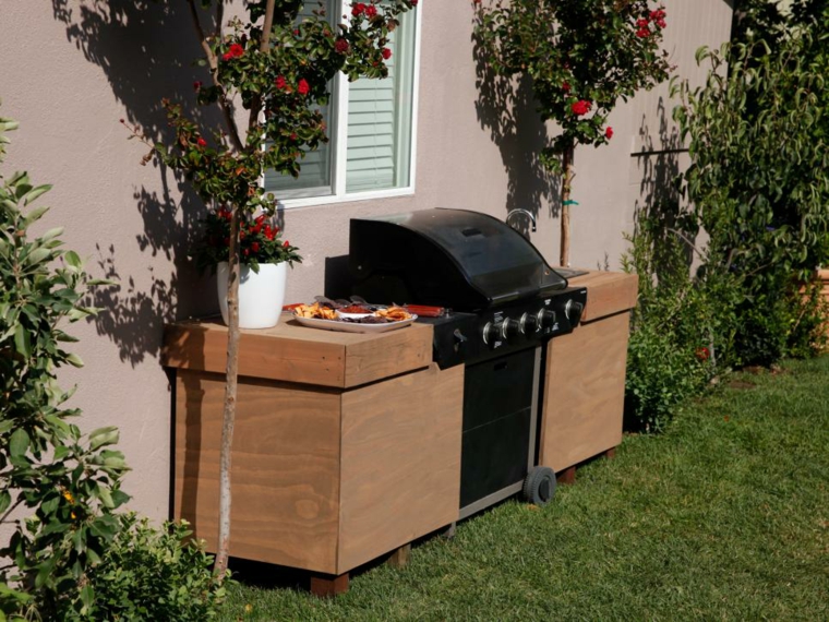 meuble bois barbecue moderne cuisine jardin