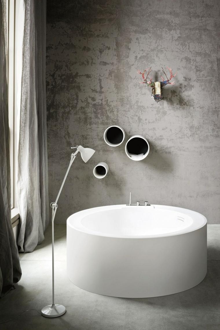 meuble pour petite salle de bain pouf blanche mur béton design